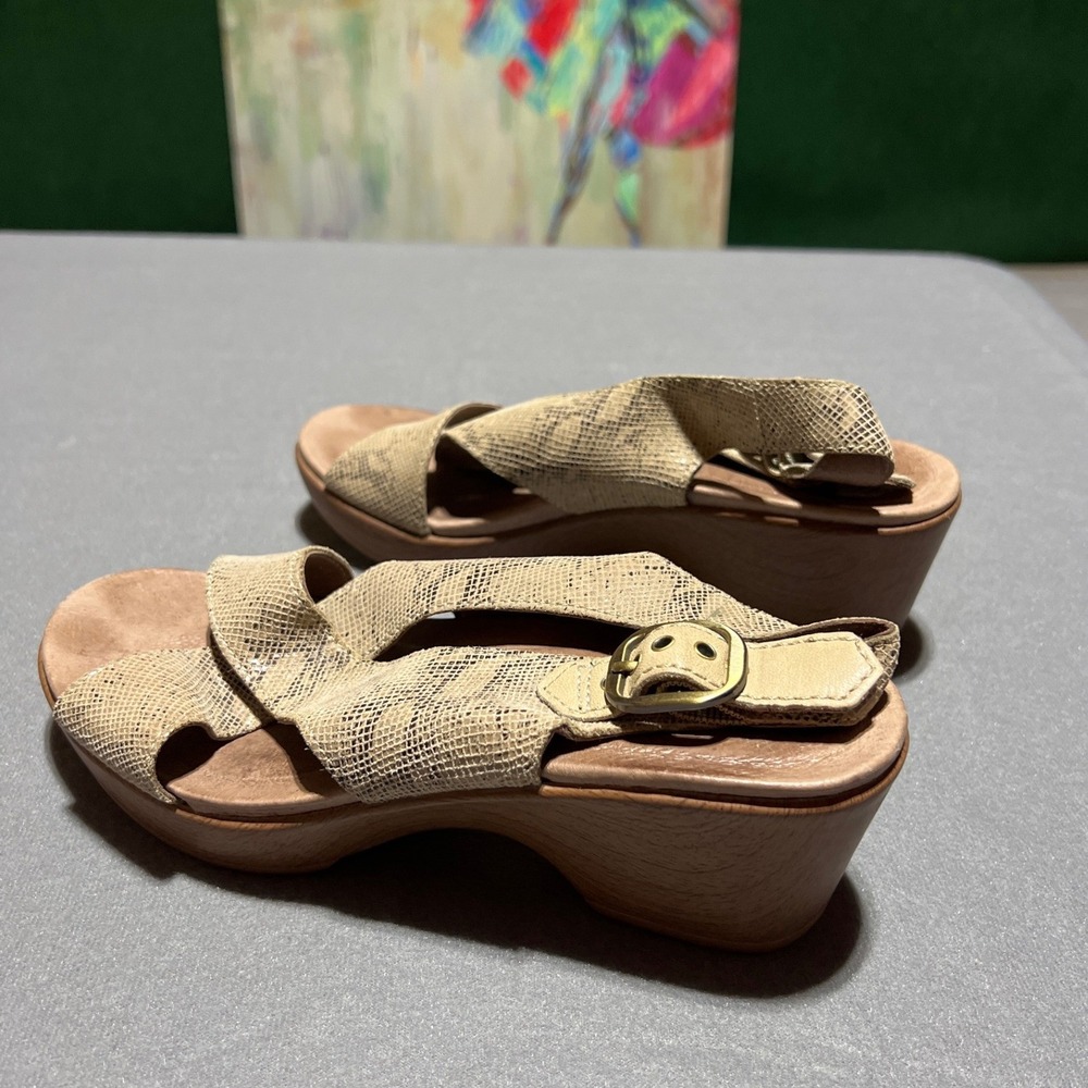 Dansko Snakeskin Leather Platform Wedge Sandals 37 Buckle Slingback 9702152200